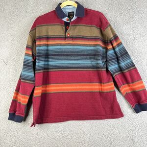 Vintage Structure Sweater Mens M Red Blue Button Aztec Southwest Print Pullover